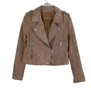 Blank NYC SL8 Genuine Suede Moto Jacket in Tan Sz S Cropped Lined Zip Closure